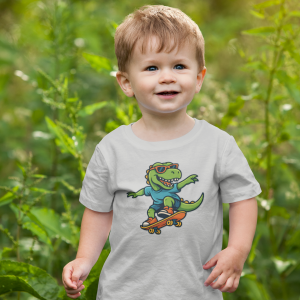 Dino Skate Toddler Tee | Cute Dinosaur Shirt for Kids | Fun Toddler Gift | Skateboard T-Rex Tee | Birthday, Summer, Playtime Fashion